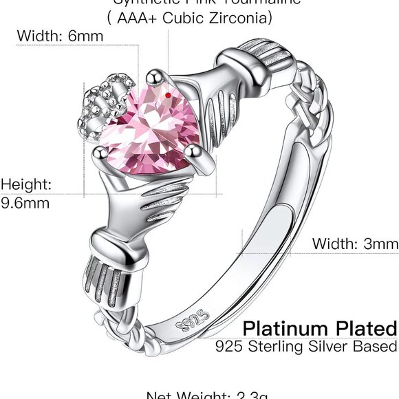 925 Sterling Silver Good Luck Celtic Twisted Knot/Claddagh Heart Birthstone Ring - Picture 7 of 7